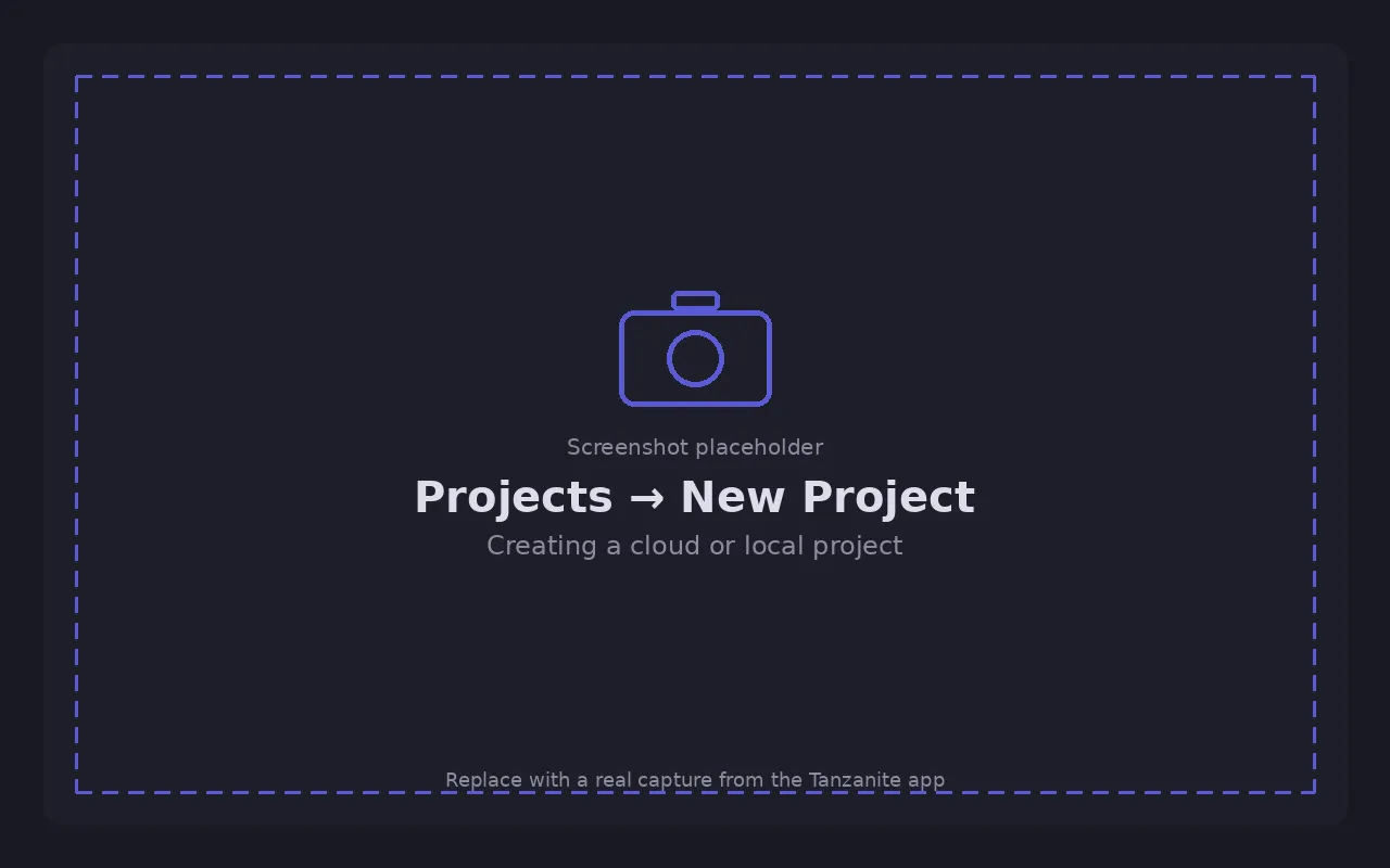 Projects view with the New Project action