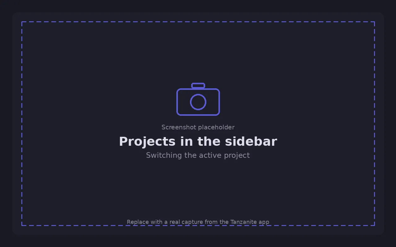 Projects listed in the sidebar